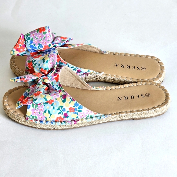 Fashion Serra Women's Sz 9 Colorful Floral Bow Slip On Espadrilles Jute Midsole - Picture 6 of 13